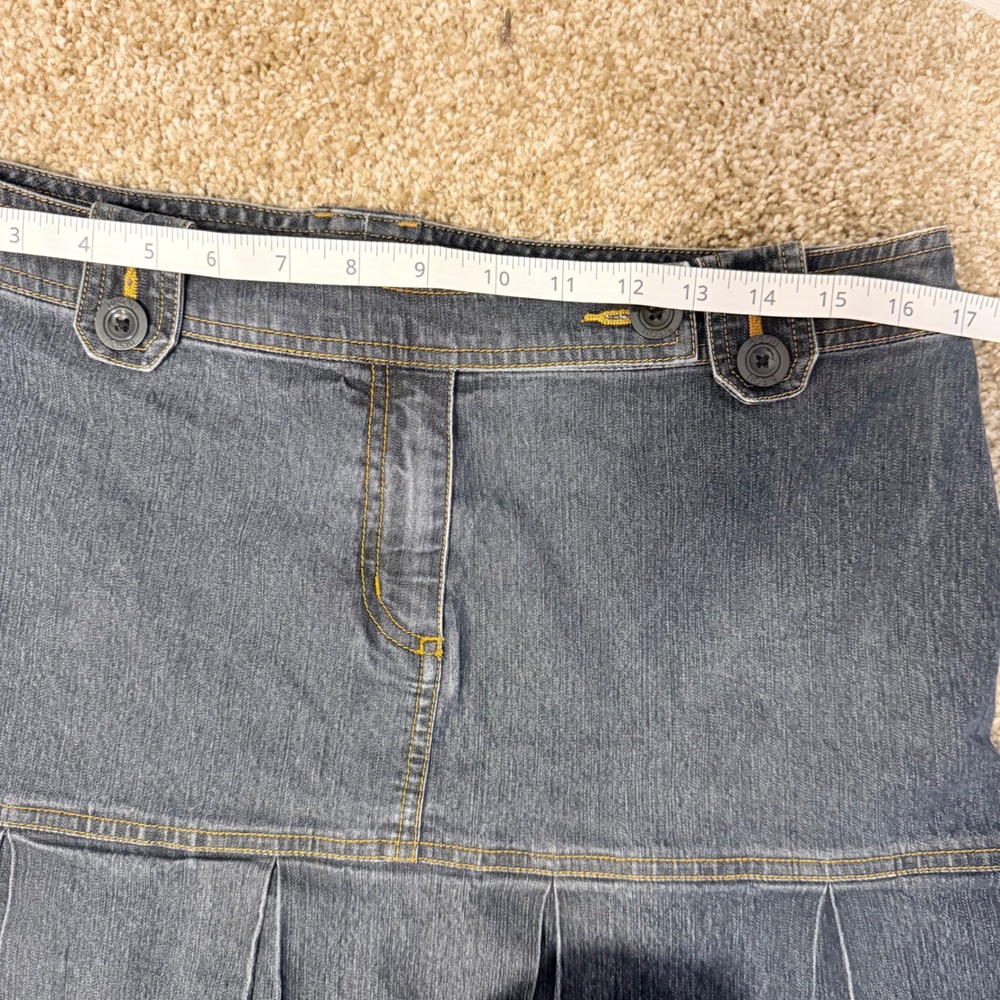 VTG Bisou Bisou Dark Wash Denim Mini Skirt Pleated Y2K Women's SZ 12 Cotton - Picture 7 of 7